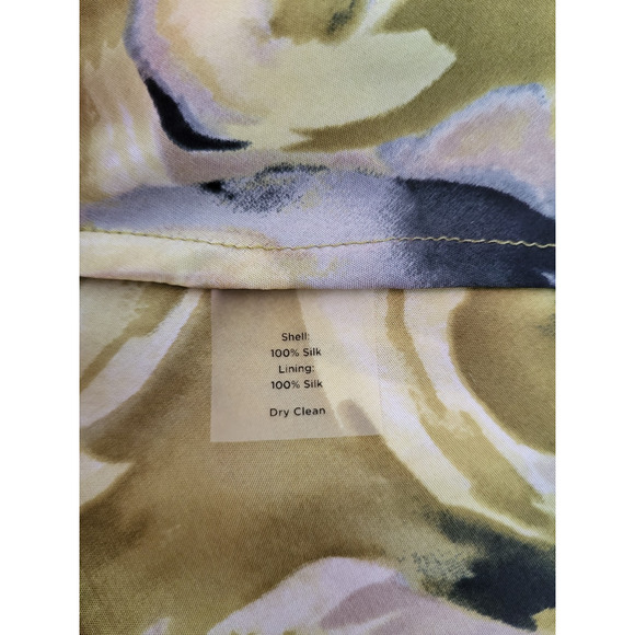 VTG 90s Talbots Collection Silk Watercolor Floral Midi Dress 14 Green Belted Bow - Picture 12 of 12